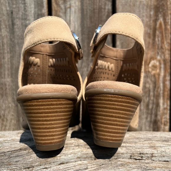 Earth Carson Hamden Die Cut Suede Leather Peep Toe Heel sandal shoes size 7.5 - Picture 5 of 16